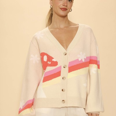 Retro stripe mushroom knit cardigan