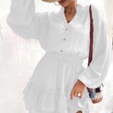 Small White Long sleeve button front ruffle dress