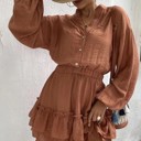 Small Brown Long sleeve button front ruffle dress