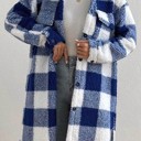 Large Blue Sherpa plaid long coat