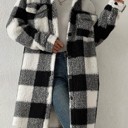 Small Black Sherpa plaid long coat