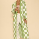  Long knit checkered cardigan