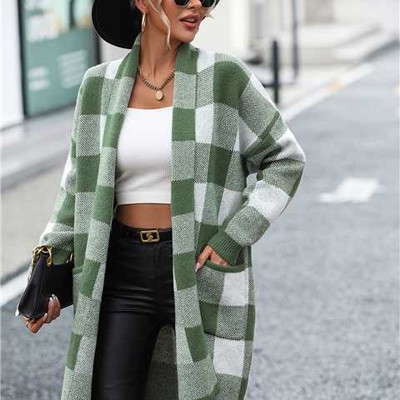 Checkered long cardigan