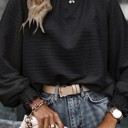 Small Black  Ruffle Hem Mock Neck Puff Sleeve Top