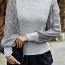  Ribbed mock neck top with sequin sleeves