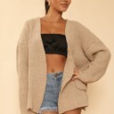  Ribbed knit open front cardigan with pockets