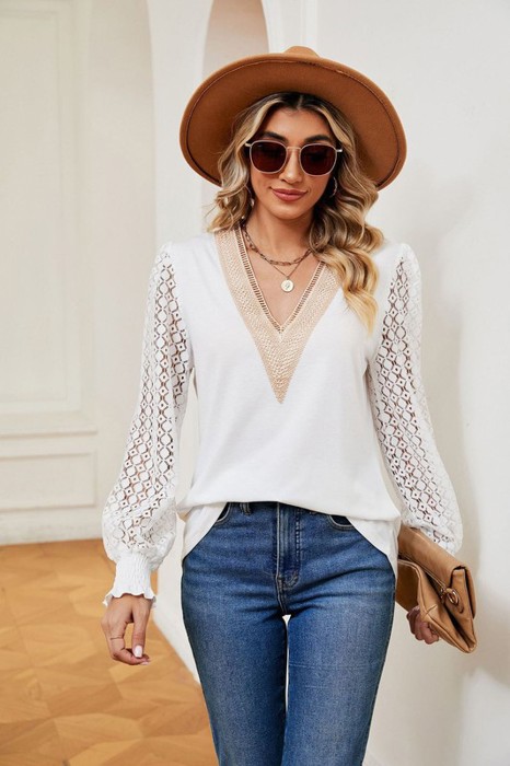 Long sleeve v neck blouse