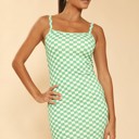  Checkered rib knit tank top dress
