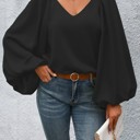 XL Black Lantern Sleeve Blouse
