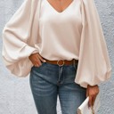 Large Beige Lantern Sleeve Blouse