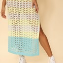  Open knit color block cover up