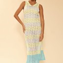  Open knit color block cover up
