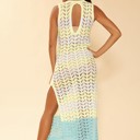  Open knit color block cover up