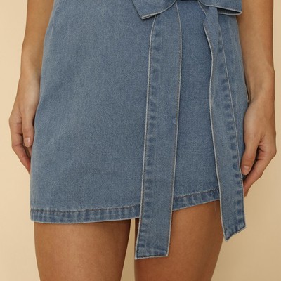Asymmetrical denim bow skirt
