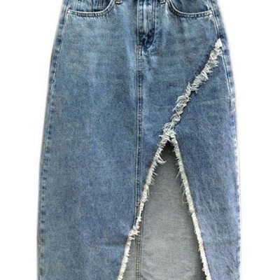 Distressed Denim Skirt