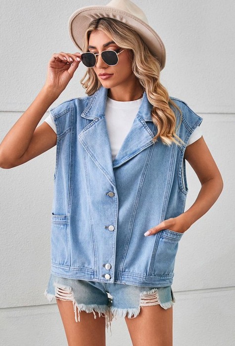 Buttoned Denim Vest