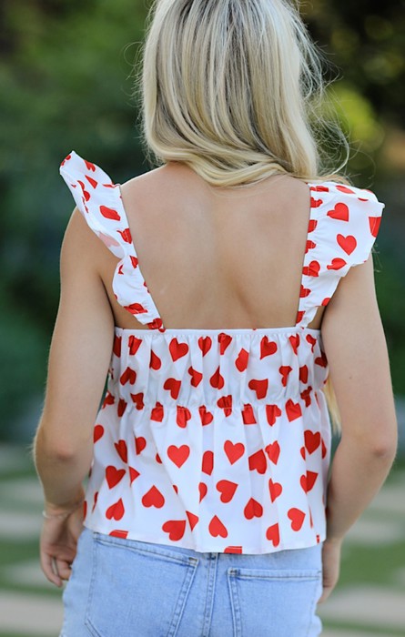 All over heart bow v-neck tank top