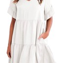 Small White Solid Color V Neck Tiered Dress