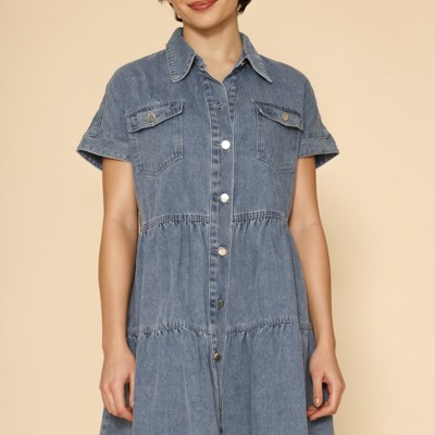 Button front denim dress