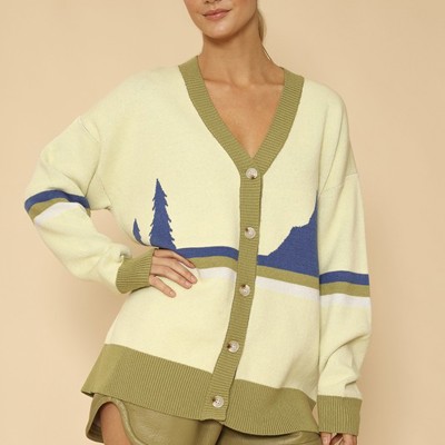 Retro mountain stripe knit cardigan