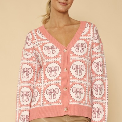 Bow tiled knit cardigan