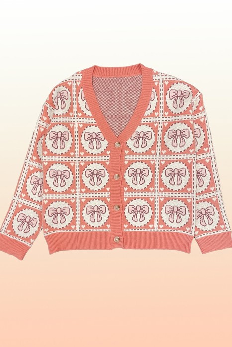 Bow tiled knit cardigan