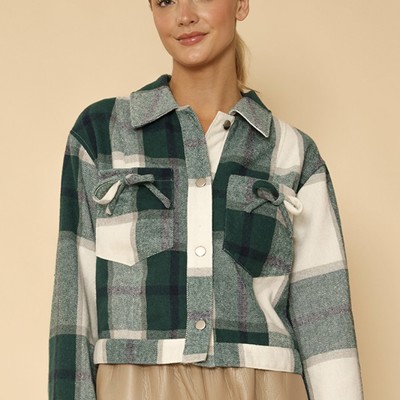 Cropped flannel jacket with bow detailing