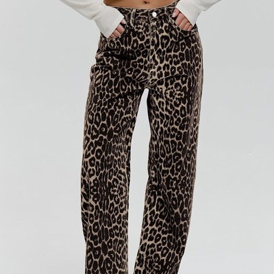 Leopard denim pants