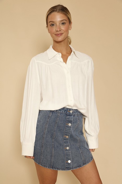 Button down blouse with western yoke detail