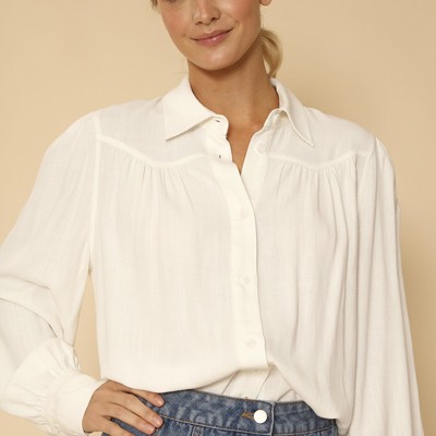 Button down blouse with western yoke detail