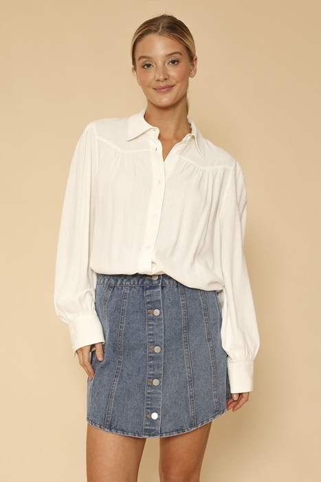 Button down blouse with western yoke detail