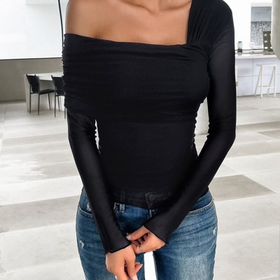 Long sleeve one shoulder blouse