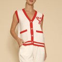 Small White Candy cane knit button front vest