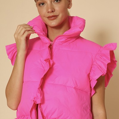 Cropped ruffle puffer vest