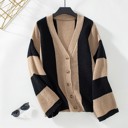Small Brown Color block striped knit cardigan