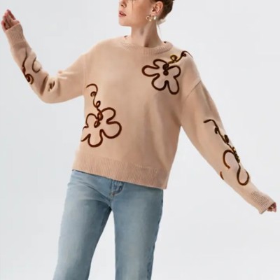 Floral Pattern Knit Sweater