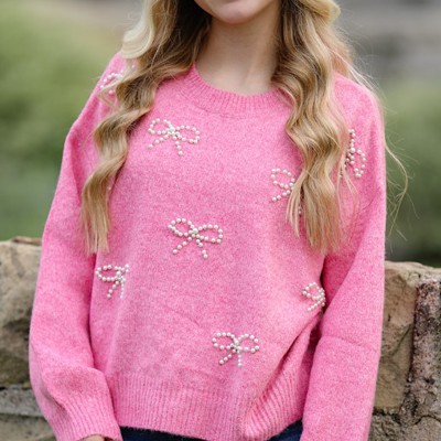 Pearl bow knit sweater
