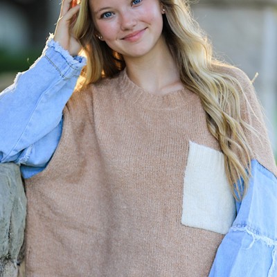 Denim Sleeve Knit Sweater 