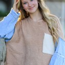  Denim Sleeve Knit Sweater 