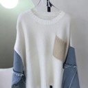  Denim Sleeve Knit Sweater 