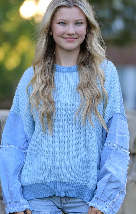 Denim Sleeve Knitted Sweater