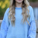  Denim Sleeve Knitted Sweater