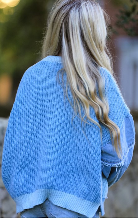 Denim Sleeve Knitted Sweater
