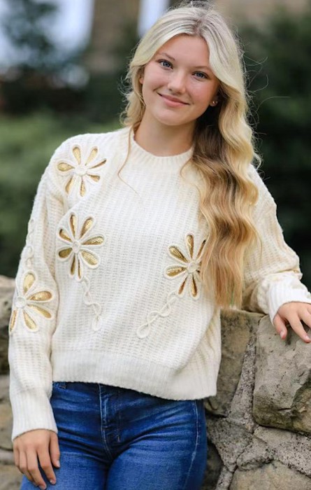 Floral Solid Color Sweater