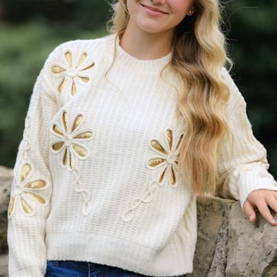 Floral Solid Color Sweater