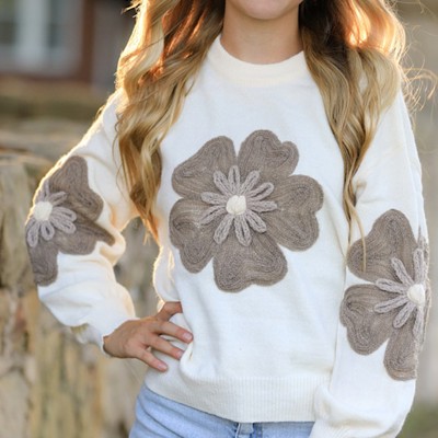 Embroidered Flower Knit Sweater