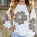  Embroidered Flower Knit Sweater