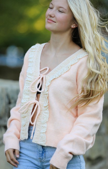 Front Tie Ruffled Cardigan