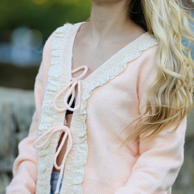 Front Tie Ruffled Cardigan