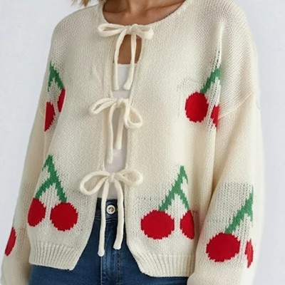 Front tie cherry cardigan